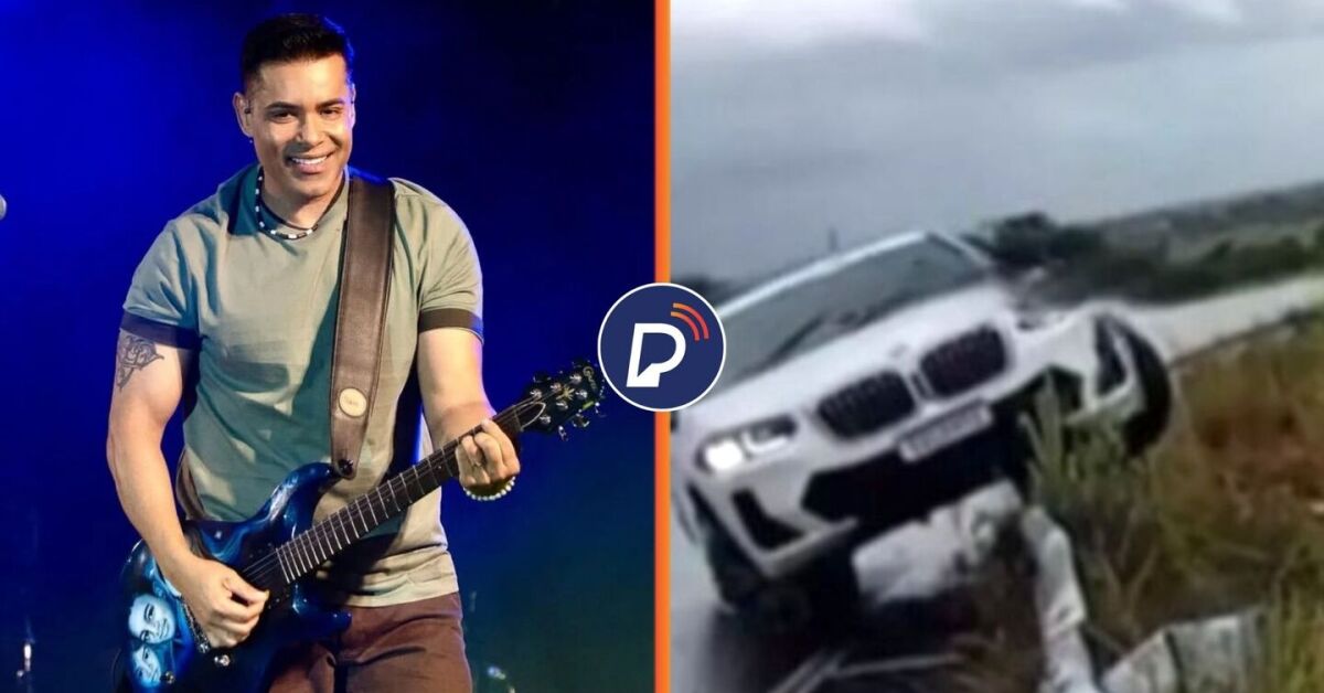 Vocalista Kiko da banda Chicabana e estado do carro ap&oacute;s acidente.