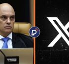 Ministro do STF, Alexandre de Moraes e logo da rede socail X (antigo Twitter). 
