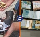 Armas e muni&ccedil;&atilde;o apreendidas pela PCPE e dinheiro apreendido.