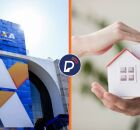 Ag&ecirc;ncia da Caixa Econ&ocirc;mica e Ilustra&ccedil;&atilde;o de mini casa.