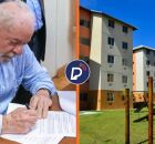 Lula assinando decreto e resid&ecirc;ncia do Minha Casa MInha Vida.