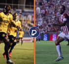 Jogadores de Sport e N&aacute;utico comemorando o gol da vit&oacute;ria dos seus respectivos times.