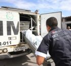 Agente do IML colocando corpo em caminh&atilde;o. 