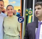 Prefeito de Flores abra&ccedil;ado com a governadora Raquel Lyra, ao lado de Jo&atilde;o Campos.