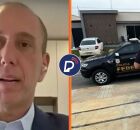 Prefeito de Sorocaba durante entrevista e agentes da PF.