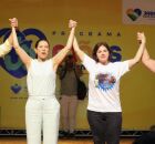 Da esquerda para a direita; Prefeito Mano Medeiros, Governadora Raquel Lyra, vice-governadora Priscila Krause e a primeira-dama Andrea Medeiros.