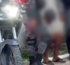 Homem sendo preso por abusar da enteada.