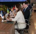 Governadora Raquel Lyra durante o F&oacute;rum Nacional de Governadores.