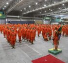 Turma de bombeiros durante conclus&atilde;o do curso.