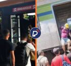 Usu&aacute;rios subindo no &ocirc;nibus e descendo do metr&ocirc;.