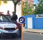 Pol&iacute;cia realizando a pris&atilde;o do professor e Delegacia da Mulher, em Pernambuco.