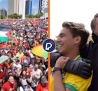 Manifestantes fazem rima com xingamentos a Bolsonaro e Nikolas Ferreira.