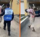 Homem vestido de Chaves sendo preso.