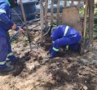 Agentes da Compesa removendo irregularidades, em Exu.