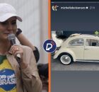 Michelle Bolsonaro ao lado de Fusca.