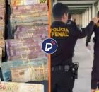 Dinheiro apreendido e agentes da PF em Pernambuco.