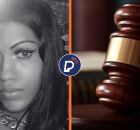 Mulher trans que foi assassinada em 2021 e martelo da Justi&ccedil;a.