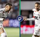 Neymar em campo com a camisa do Santos contra o Palmeiras.