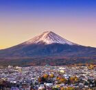  O vulc&atilde;o Sakurajima vista a partir da cidade de Kagoshima.