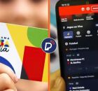 Pessoa segurando cart&atilde;o do Bolsa Fam&iacute;lia e pessoa mexendo no celular.