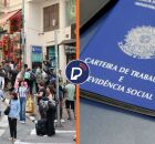 Pessoas no com&eacute;rcio e carteira de trabalho.