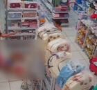 Momento em que mulher entra em trabalho de parto dentro de loja no Recife.