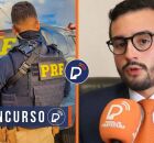 Agente da PRF com tarja de concurso e deputado Lula da Fonte em entrevista ao Portal de Prefeitura.
