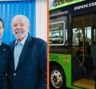 Raquel Lyra ao lado de Lula e &ocirc;nibus el&eacute;trico.