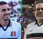 Thiago Galhardo e Bruno Rodrigues com camisa do Santa Cruz no Arruda.