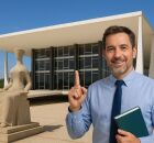 Ilustra&ccedil;&atilde;o de um professor na frente do STF 