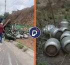 Caminh&atilde;o tombado na BR-101 e botij&otilde;es de g&aacute;s.