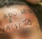 Testa de Ruan Rocha da Silva, na &eacute;poca em que teve a testa tatuada.