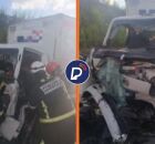 Resultado da colis&atilde;o entre caminhonete e caminh&atilde;o na BR-101, em Ipojuca.