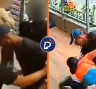 Momento em que policial aposentado tem arma roubada dentro de loja de conveni&ecirc;ncia.