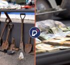 Materiais usado na escava&ccedil;&atilde;o de t&uacute;nel e dinheiro uruguaio resgatado ap&oacute;s assalto frustrado.