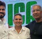 Da esquerda para direita, secret&aacute;rio de Governo de Igarassu, C&eacute;sar Ramos, prefeita professora Elcione Ramos e Aldo Vilela