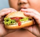 Crian&ccedil;a comendo hamburguer.