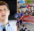 Prefeito Jo&atilde;o Campos, do Recife, e servidores em ato contra gest&atilde;o.