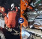 Pr&eacute;dio de tr&ecirc;s andares desaba e idoso &eacute; resgatado com vida em Olinda.