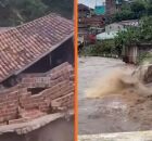 Casa desaba e rios transbordam ap&oacute;s fortes chuvas em Pernambuco.