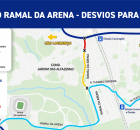 Mapa de obras e desvios de tr&acirc;nsito no ramal da arena