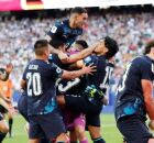 Sele&ccedil;&atilde;o de Paraguai comemorando classifica&ccedil;&atilde;o na Copa do Mundo.