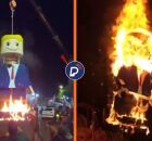 Iranianos queimam boneco gigante de Lego de Donald Trump no funeral de ex-l&iacute;der supremo do pa&iacute;s