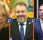 A m&atilde;e, Rita Zambelli Salgado; o irm&atilde;o, Bruno Zambelli Salgado; e F&aacute;bio Pagnozzi, advogado da ex-parlamentar foragida da Justi&ccedil;a brasileira na It&aacute;lia.