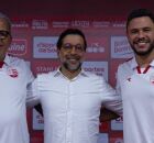 H&eacute;lio dos Anjos ao lado do presidente Bruno Becker e seu assistente Guilherme dos Anjos.