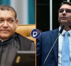 Ministro Nunes Marques, presidente do TSE, e o senador Fl&aacute;vio Bolsonaro.