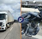 Sinistro de tr&acirc;nsito entre carreta e moto na BR-101