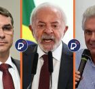 Fl&aacute;vio Bolsonaro, Lula e Caiado.
