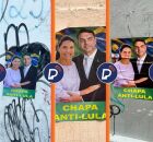 Cartazes de Flavio Bolsonaro e Raquel Lyra no Recife Antigo