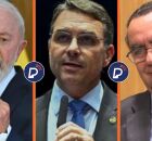Luiz In&aacute;cio Lula da Silva (PT),  Fl&aacute;vio Bolsonaro (PL) e o escritor Augusto Cury (Avante).